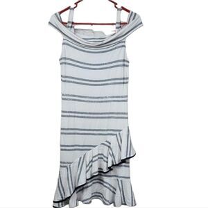 VENUS Women's Gray Striped Tiered Ruffle Dress Small Cold Shoulder Knit Bodycon